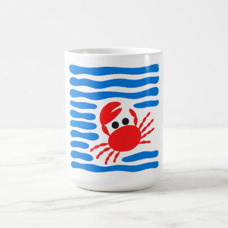Cute Red Crab & Blue Waves Coastal Kaffeetasse