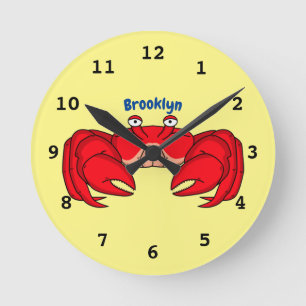 Cute red crab cartoon illustration runde wanduhr