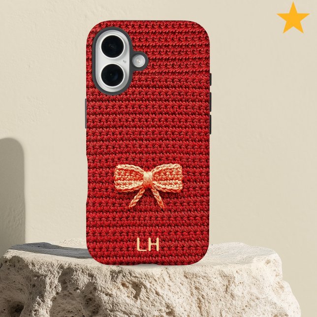 Cute Red Crochet Bow Yarn Custom Name Case-Mate iPhone Hülle (Von Creator hochgeladen)