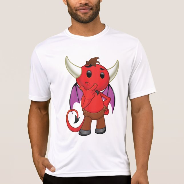 Cute Red Devil Character Thinking Mischievous T-Shirt (Vorderseite)