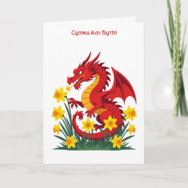Cute Red Dragon And Daffodils Karte