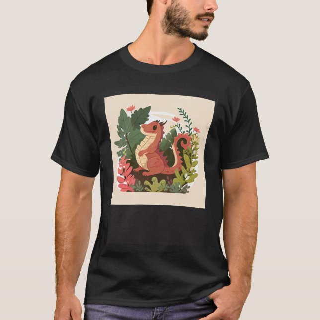 Cute Red Dragon in a garden forest T-Shirt (Vorderseite)