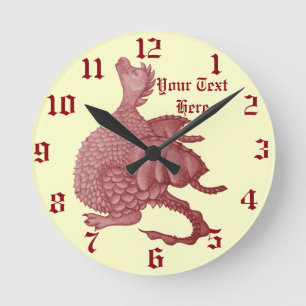 cute red dragon mythical fantasy creature runde wanduhr