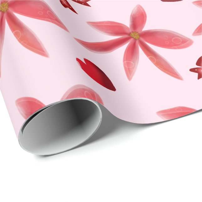 Cute Red Floral Heart Pattern Seamless Girly  Geschenkpapier (Rolleneckpunkt)