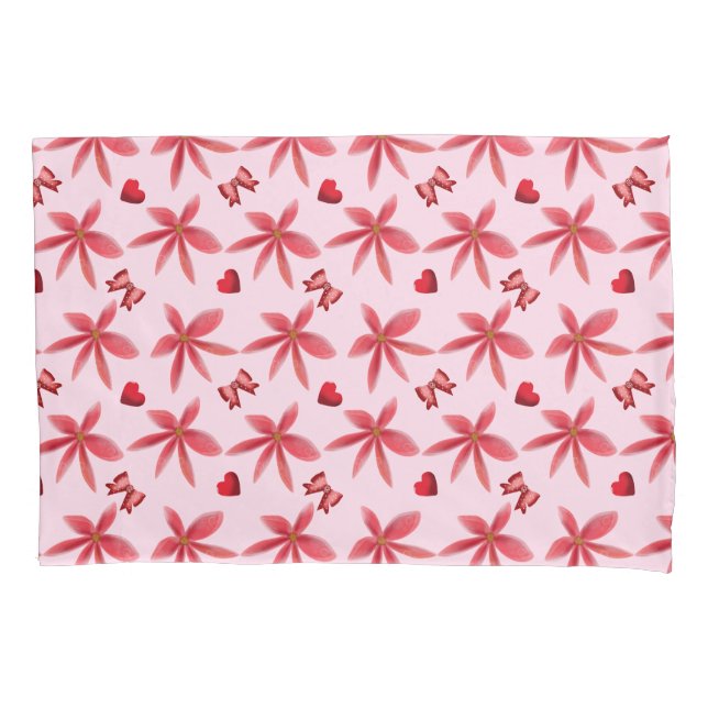 Cute Red Floral Heart Pattern Seamless Girly  Kissenbezug (Vorderseite)