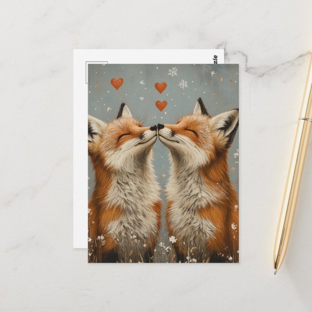 Cute Red Fox in Love Postkarte (Vorderseite/Rückseite Beispiel)