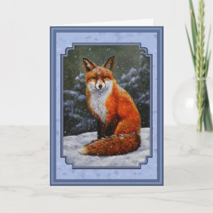 Cute Red Fox in Winter Snow Feiertagskarte