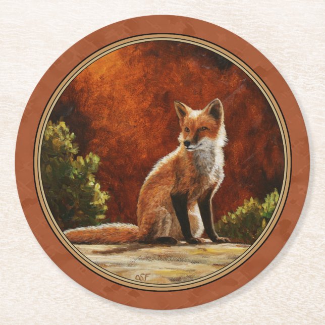 Cute Red Fox Sitting In the Sun Runder Pappuntersetzer (Vorderseite)