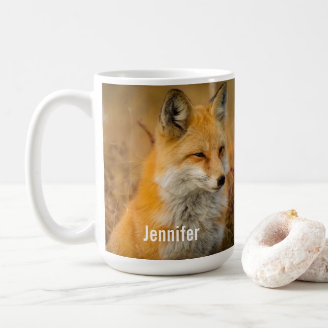 Cute Red Fox Wilderness Nature Fotograf Kaffeetasse (Mit Donut)