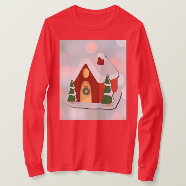Cute Red Gingerbread House Christmas Holiday T-Shirt (Design vorne)