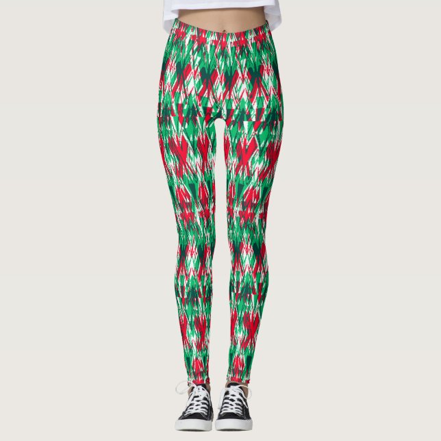 Cute red green abstract aztec pattern leggings (Vorderseite)