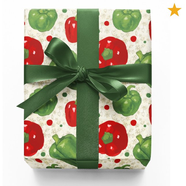 Cute Red Green Bell Peppers Dots Vegan Vegetarian  Geschenkpapier (Von Creator hochgeladen)