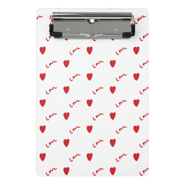 Cute Red Hearts on White Background | Valentine Mini Klemmbrett (Vorderseite)