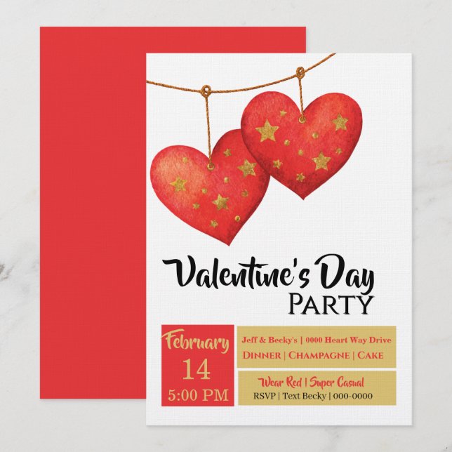 Cute Red Hearts Valentines Day Party Einladung (Vorne/Hinten)