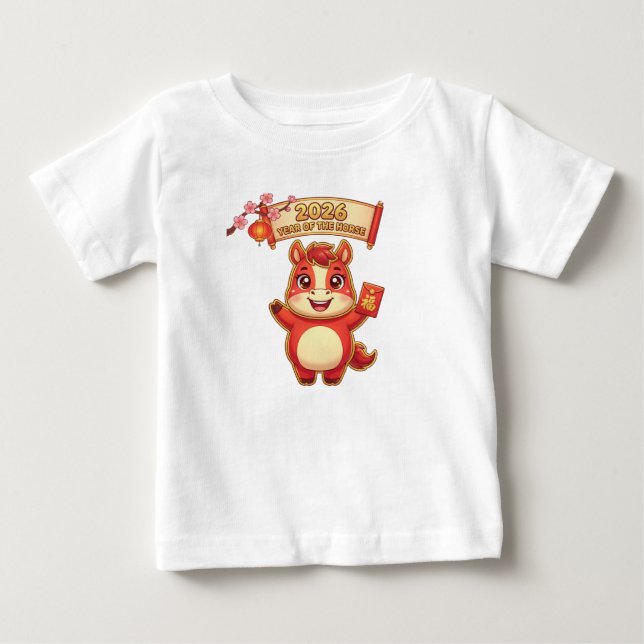 Cute Red Horse 2026 Year Of Te Horse Baby T-shirt (Vorderseite)