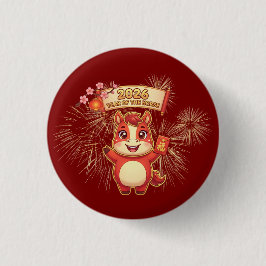 Cute Red Horse 2026 Year Of Te Horse Button