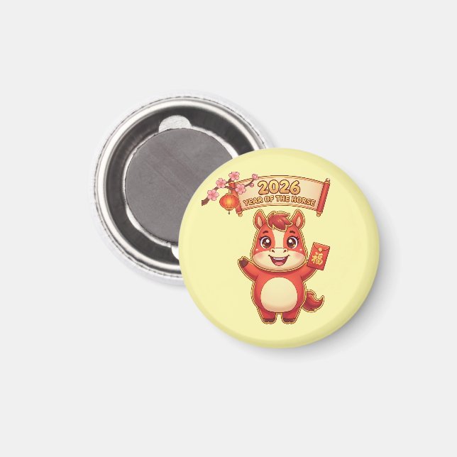 Cute Red Horse 2026 Year Of Te Horse Magnet (Vorderseite/Rückseite)