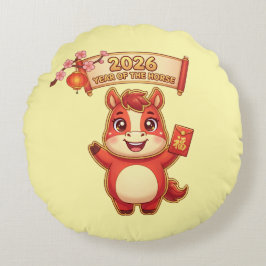 Cute Red Horse 2026 Year Of Te Horse Rundes Kissen