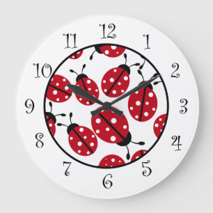 Cute Red Ladybugs Kids Wall Große Wanduhr