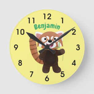 Cute red panda cartoon illustration runde wanduhr