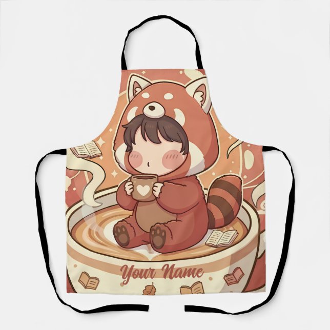 Cute Red Panda Coffee Kitchen Chef Apron Schürze (Vorderseite)