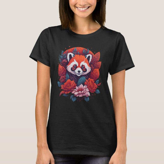Cute Red Panda Flowers Graphic Animal  Men Women K T-Shirt (Vorderseite)