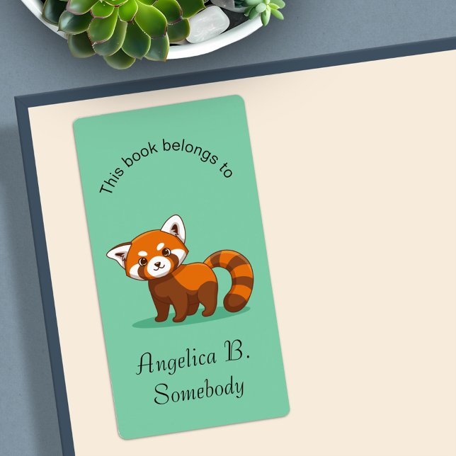 Cute Red Panda Green Bookplate (Von Creator hochgeladen)