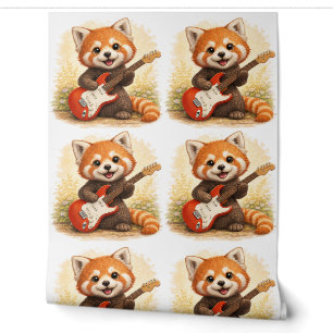 Cute Red Panda Guitar Pattern Wallpaper Kids Tapete