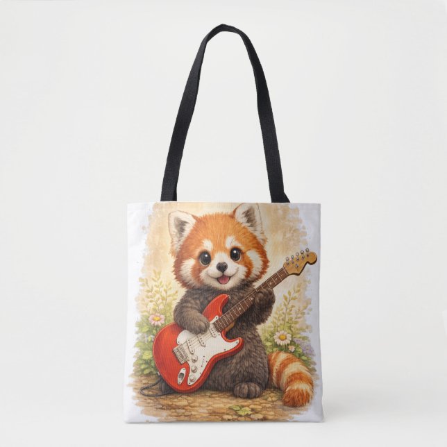 Cute Red Panda Guitar Tote Bag Kawaii Animal (Vorderseite)