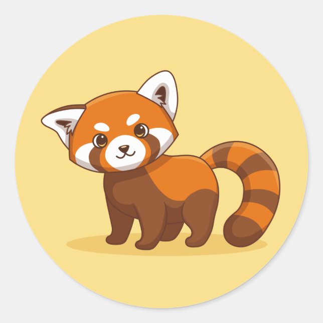 Cute Red Panda on Yellow Runder Aufkleber (Vorderseite)