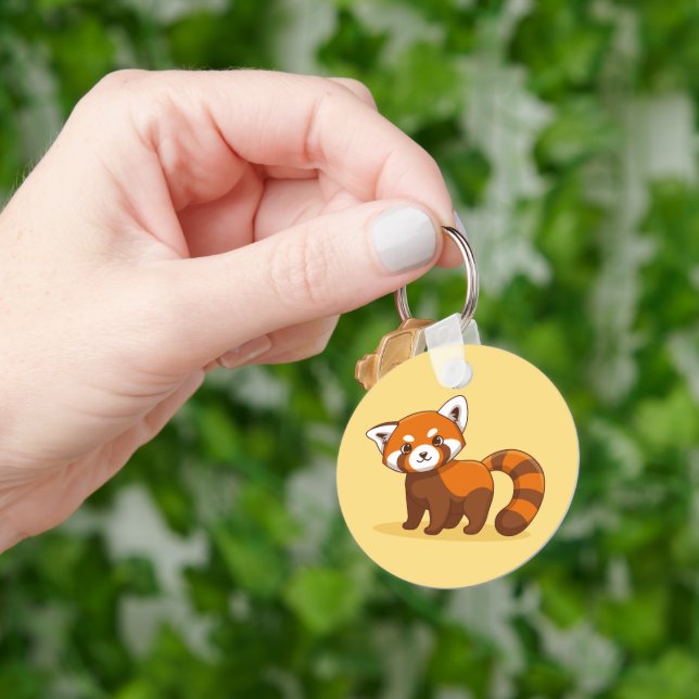 Cute Red Panda on Yellow Schlüsselanhänger (Hand)