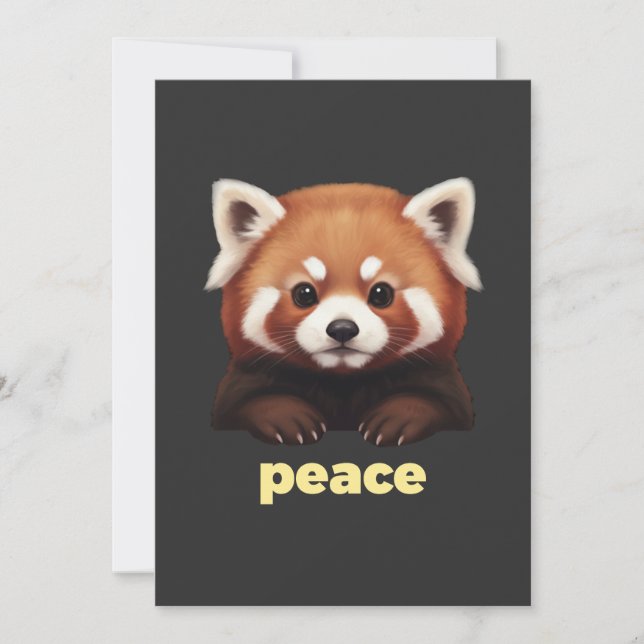 Cute Red Panda "Peace" Illustration for Kids & Nur Einladung (Vorderseite)