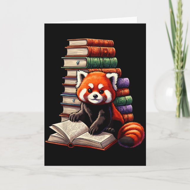 Cute Red Panda Reading Book Animal Bookworm  Karte (Vorderseite)