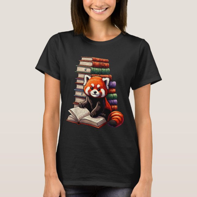 Cute Red Panda Reading Book Animal Bookworm  T-Shirt (Vorderseite)