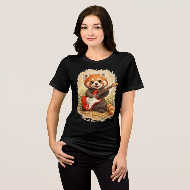 Cute Red Panda Rockstar Electric Guitar T-Shirt Tri-Blend Shirt (Vorderseite voll)