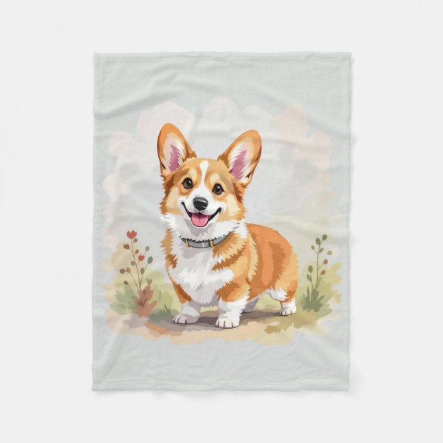 Cute Red Pembroke Welsh Corgi Dog Fleecedecke (Vorderseite)