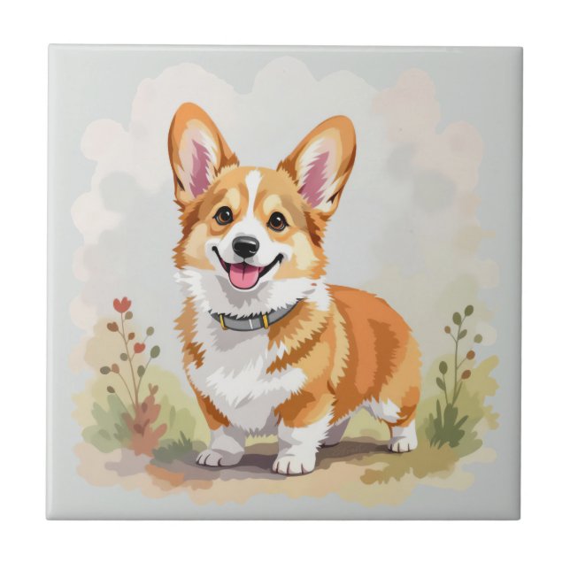 Cute Red Pembroke Welsh Corgi Dog Fliese (Vorderseite)