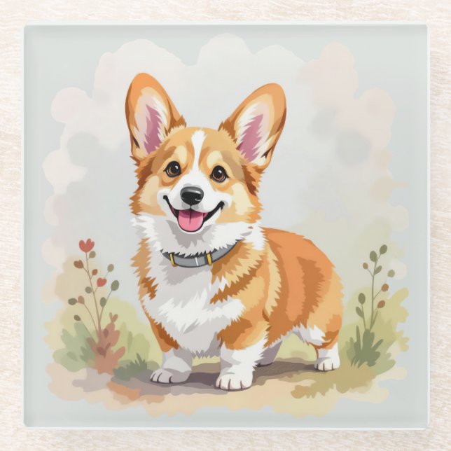 Cute Red Pembroke Welsh Corgi Dog Glasuntersetzer (Vorderseite)