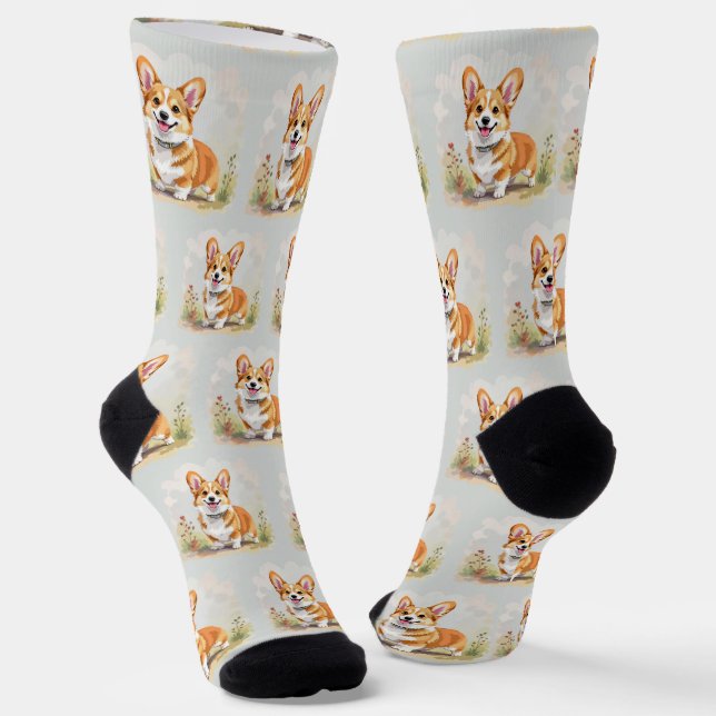Cute Red Pembroke Welsh Corgi Dog Socken (Gewinkelt)