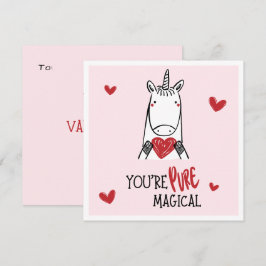 Cute Red Pink Hearts Unicorn Kids Valentine's Day Mitteilungskarte