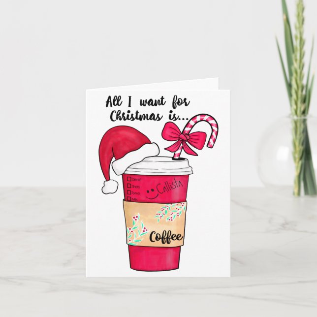 Cute Red Santa Hat Coffee Candy Cane Christmas  Karte (Vorderseite)