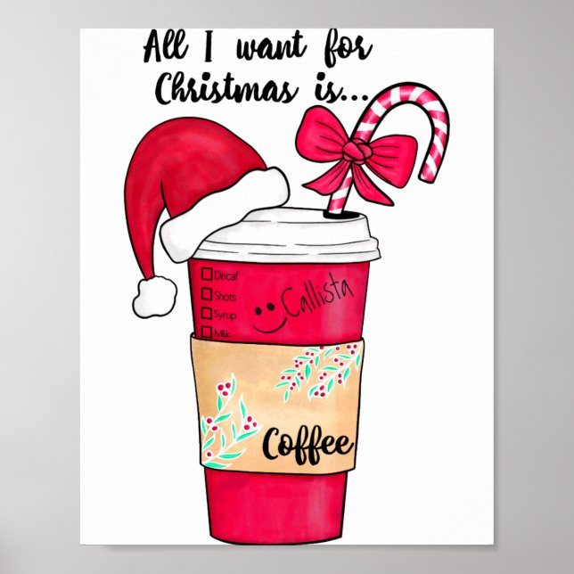 Cute Red Santa Hat Coffee Candy Cane Christmas  Poster (Vorne)