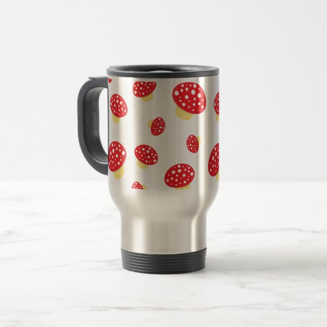 Cute Red Spotty Toadstool Mushrooms Pattern Reisebecher (Vorderseite Links)