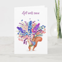 Cute red squirrel with flowers Get Well card Karte