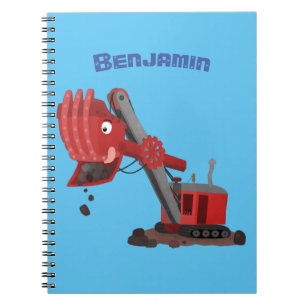 Cute red steam shovel digger cartoon illustration notizblock