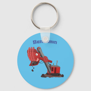 Cute red steam shovel digger cartoon illustration schlüsselanhänger