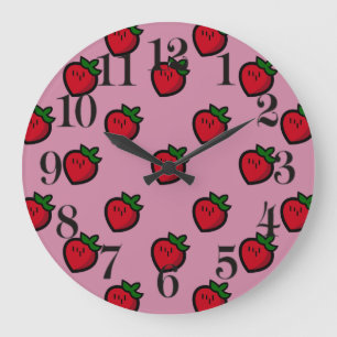 Cute Red Strawberry Pattern for Vegetarians Große Wanduhr