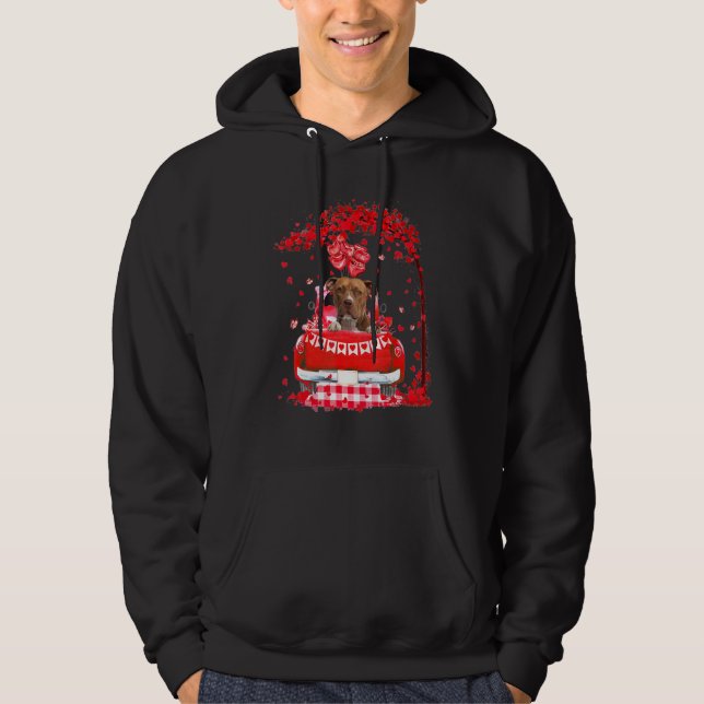 Cute Red Truck Pitbull Terrier Valentines Day Cost Hoodie (Vorderseite)
