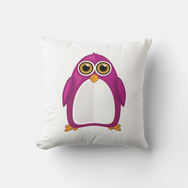 Cute Red Violet Penguin – Kawaii Cartoon Penguin Kissen (Vorderseite)