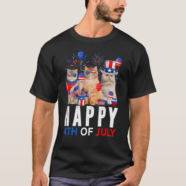 Cute Red White Blue Persian Cat Patriotic Happy 4t T-Shirt (Vorderseite)